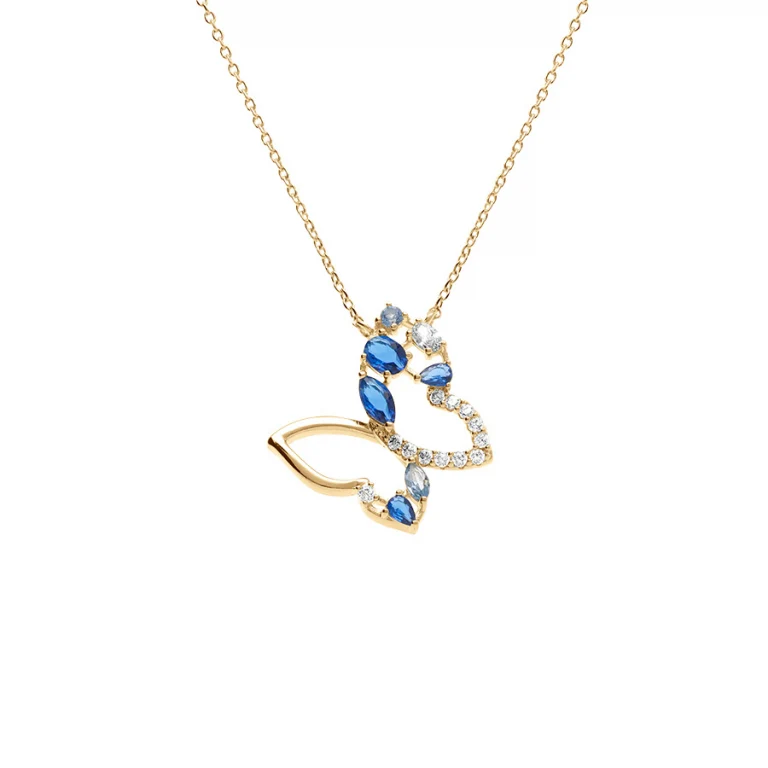 Collier papillon oxydes bleus et blancs – Plaqué or | Azuline