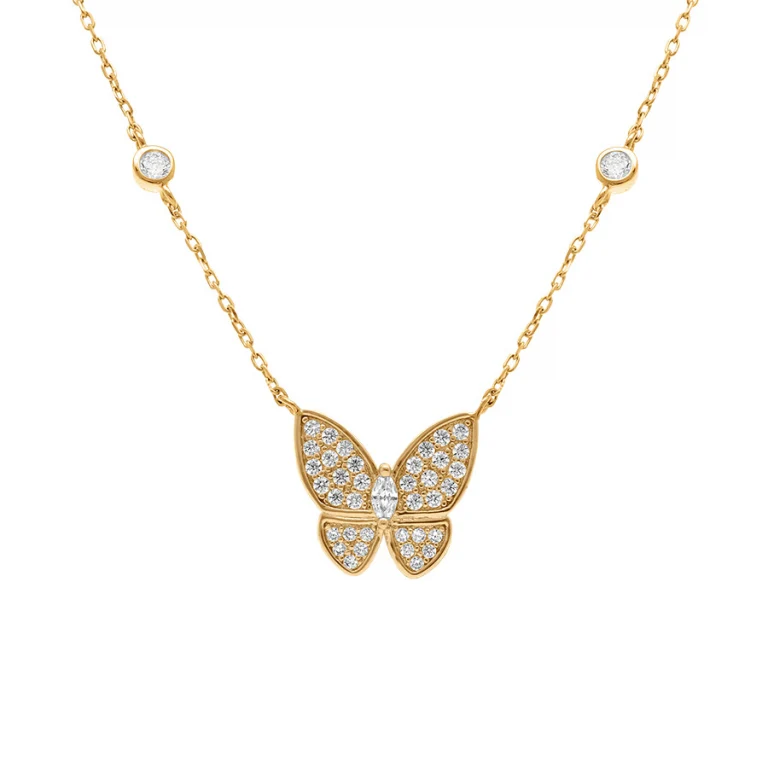 Collier papillon oxydes blancs – Plaqué or | Azuline