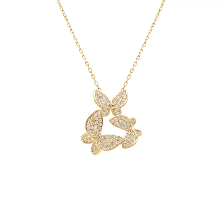 Collier trio de papillons sertis d’oxydes blancs – Plaqué or | Azuline