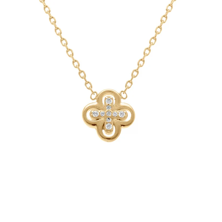 Collier fleur aux contours arrondis sertie d’oxydes blancs – Plaqué or | Azuline