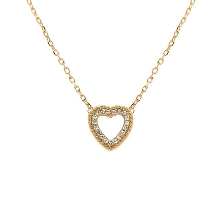 Collier cœur oxydes blancs coloris blanc – Plaqué or | Azuline