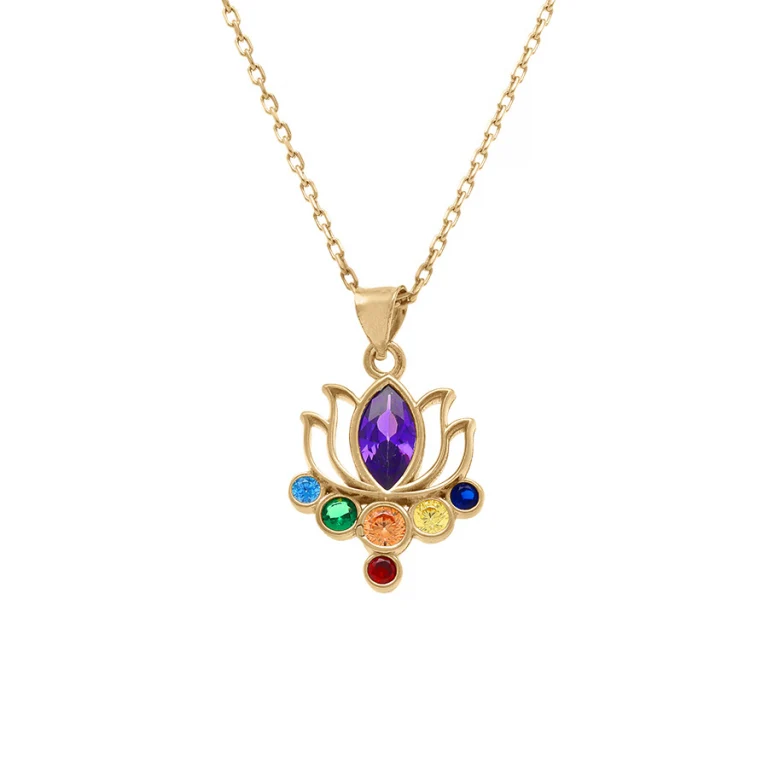 Collier chakra fleur oxydes multicolores – Plaqué or | Azuline
