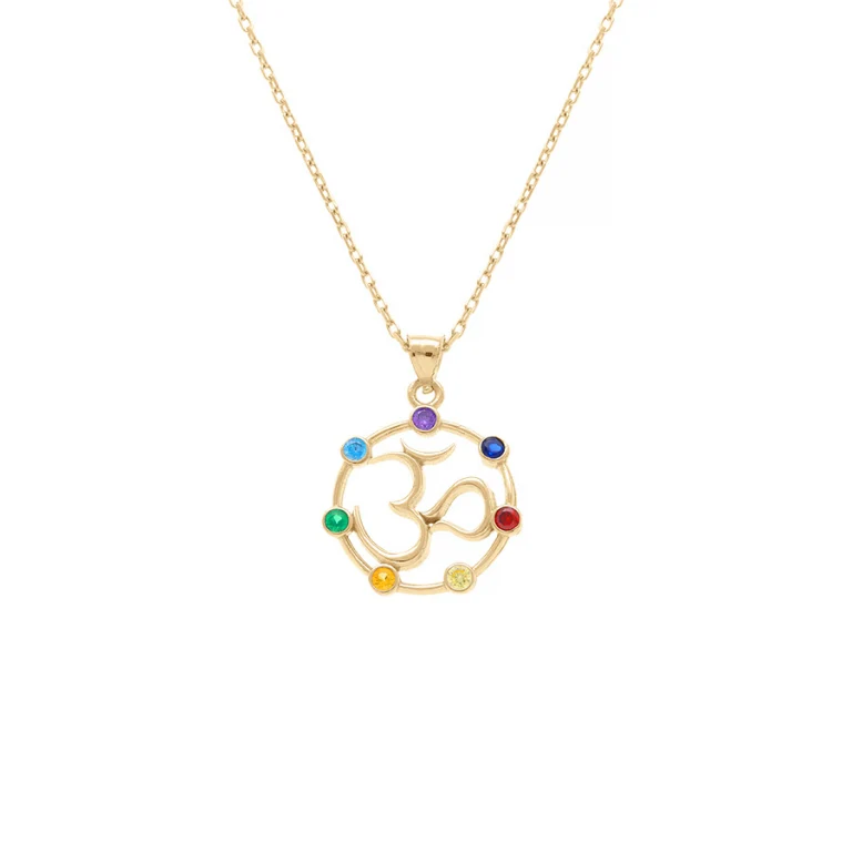 Collier chakra rond à sept oxydes multicolores – Plaqué or | Azuline