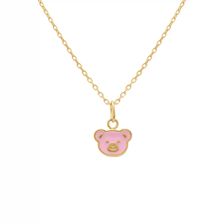 Collier enfant ourson rose 37 cm – Plaqué or | Azuline