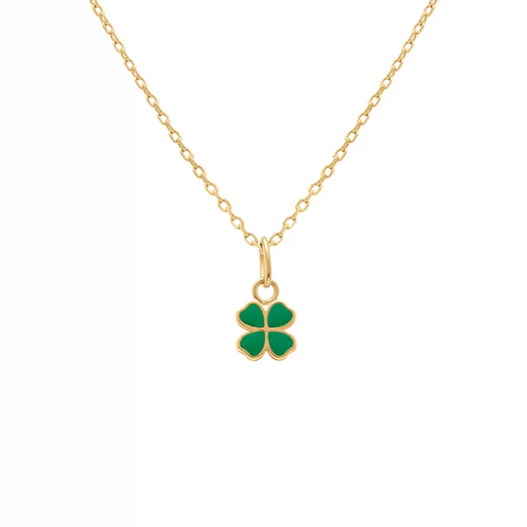 Collier enfant trèfle vert 37 cm – Plaqué or | Azuline