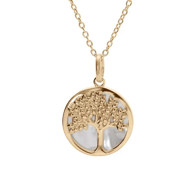 Collier arbre de vie nacre blanche – Plaqué or | Azuline