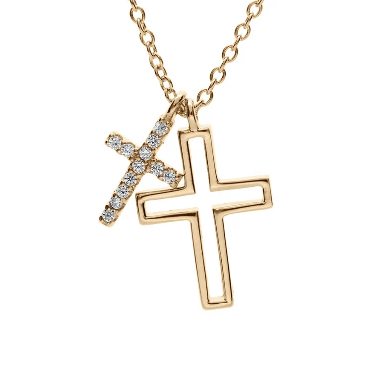 Collier double croix pavage oxydes blancs – Plaqué or | Azuline