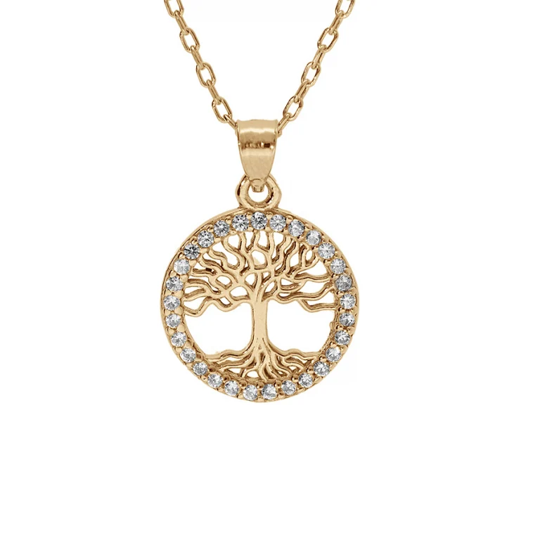Collier arbre de vie oxydes blancs sertis – Plaqué or | Azuline