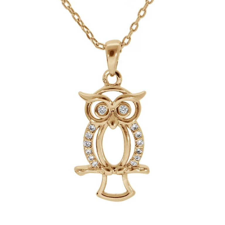 Collier hibou chouette oxydes blancs – Plaqué or | Azuline