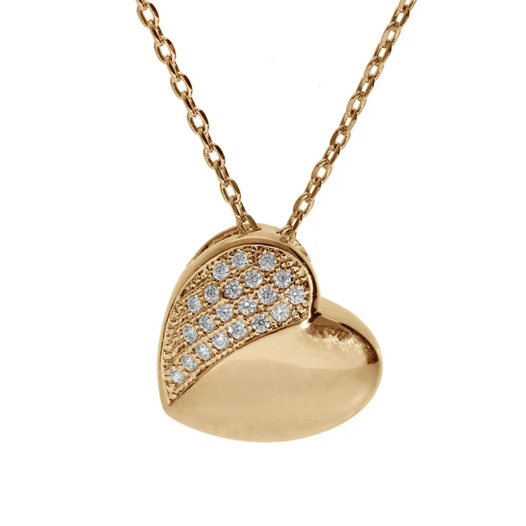Collier cœur demi pavé oxydes blancs – Plaqué or | Azuline