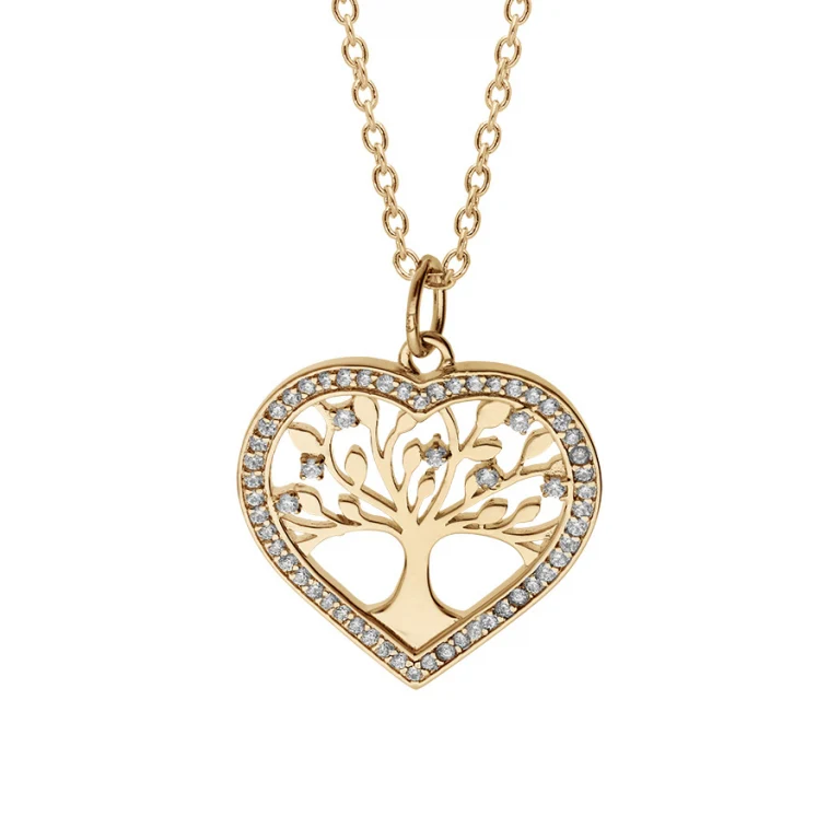 Collier cœur arbre de vie oxydes blancs – Plaqué or | Azuline