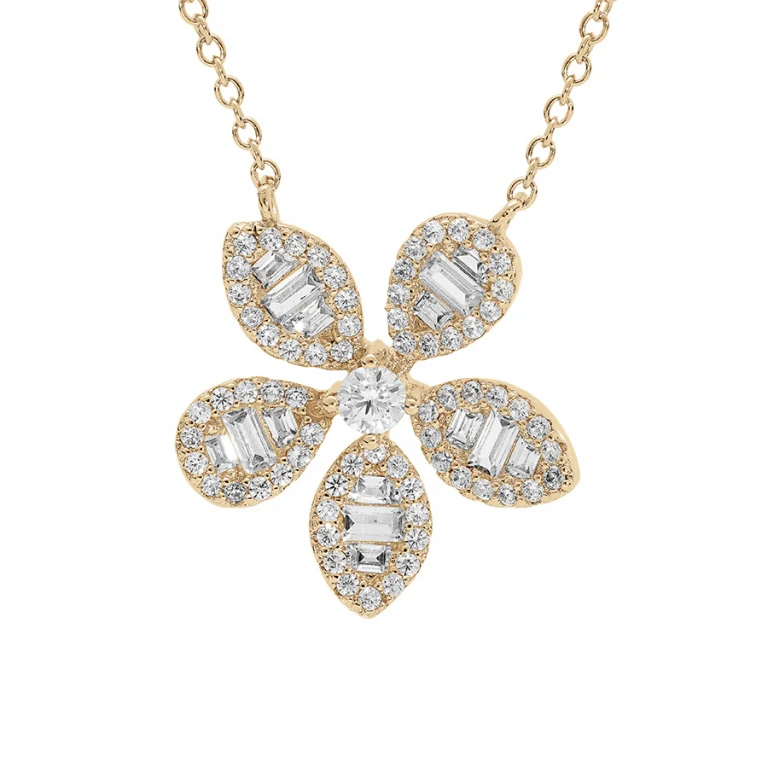 Collier fleur à pétales sertis d’oxydes blancs – Plaqué or | Azuline