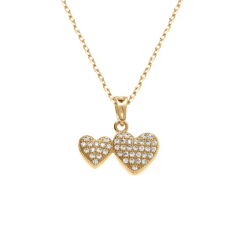 Collier double cœur oxydes blancs – Plaqué or | Azuline