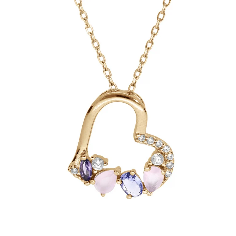 Collier cœur oxydes blancs et pastels – Plaqué or | Azuline