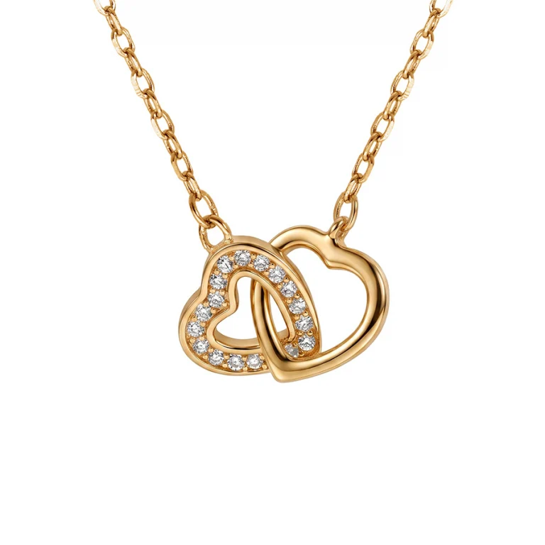 Collier deux cœurs oxydes blancs – Plaqué or | Azuline