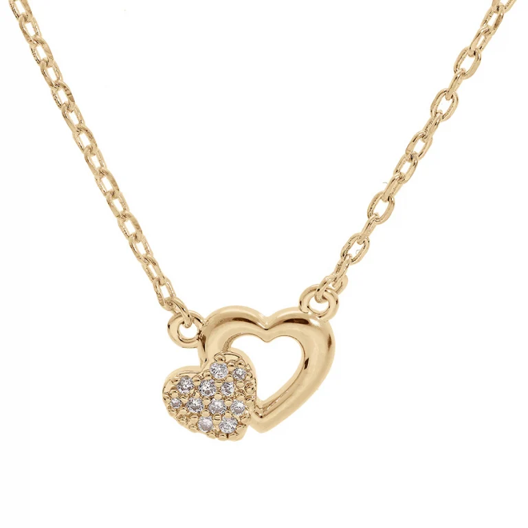 Collier double cœurs oxydes blancs – Plaqué or | Azuline