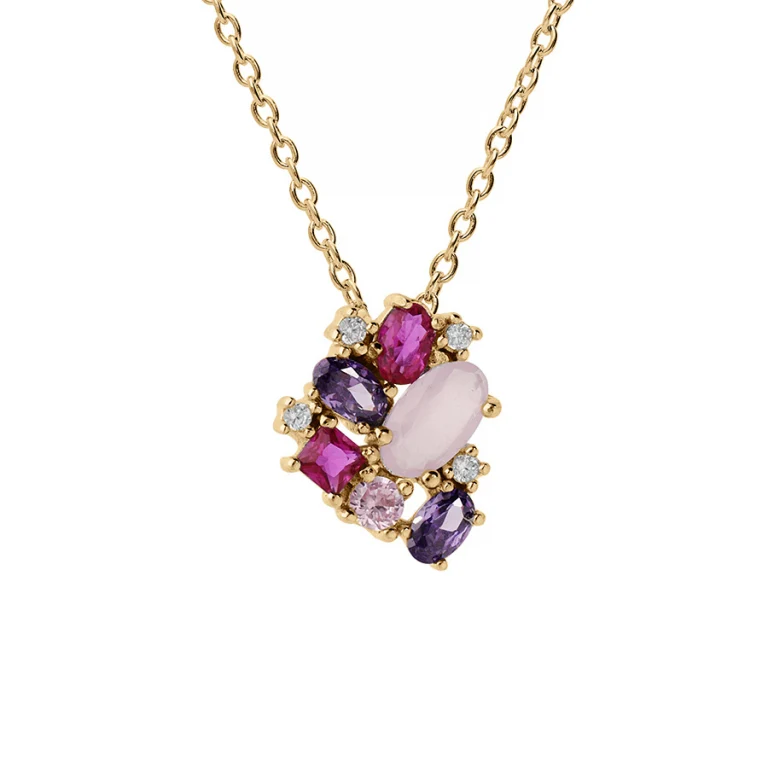 Collier oxydes roses et violets – Plaqué or | Azuline