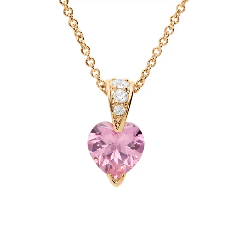 Collier cœur oxydes roses et blancs – Plaqué or | Azuline