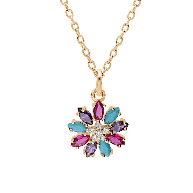 Collier fleur oxydes multicolores – Plaqué or | Azuline