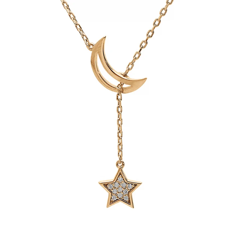Collier lune évidée et étoile oxydes blancs – Plaqué or | Azuline