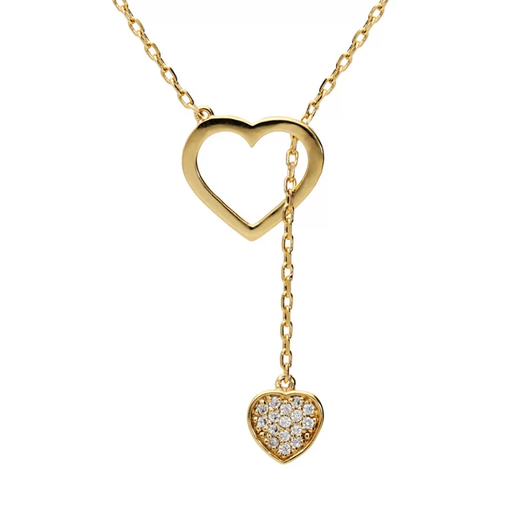 Collier cœur évidé et oxydes blancs – Plaqué or | Azuline