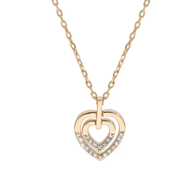 Collier cœur à deux motifs entrelacés serti d’oxydes blancs – Plaqué or | Azuline