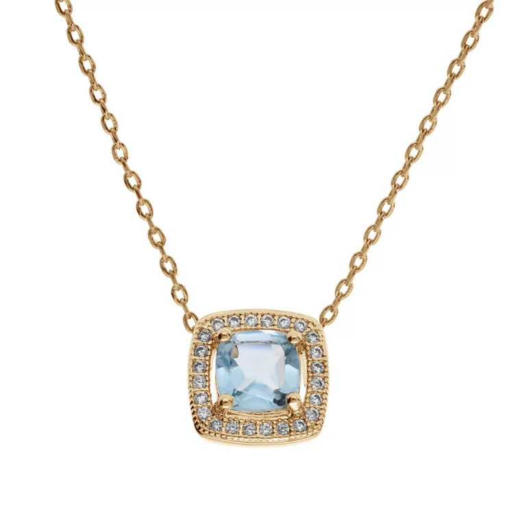 Collier carré topaze bleue véritables oxydes blancs – Plaqué or | Azuline