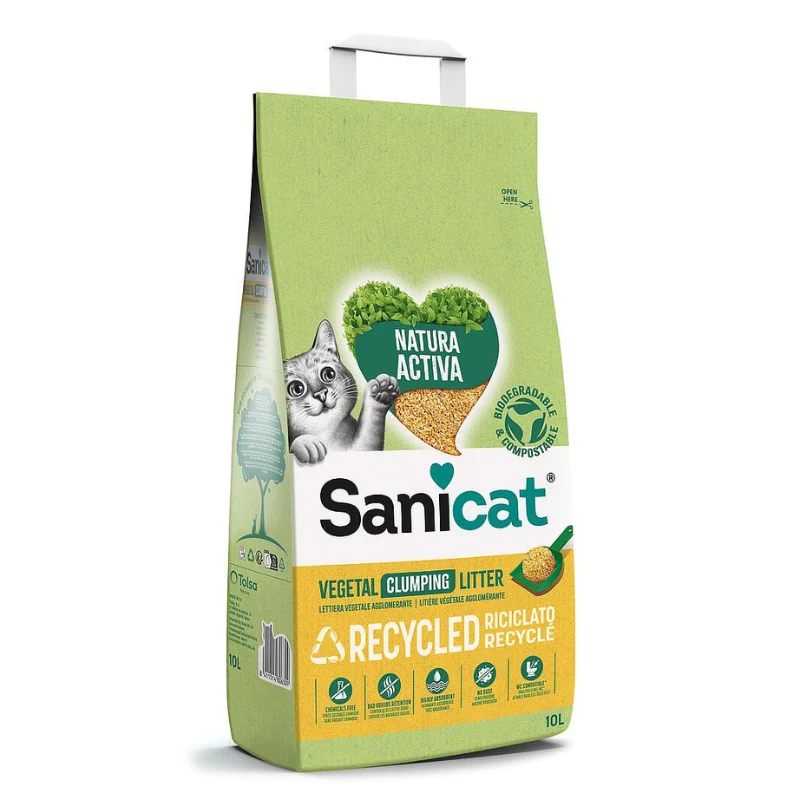 ARENA GATOS SANICAT NATURA ACTIVA CLUMPING RECYCLED 3 X 10 LTS