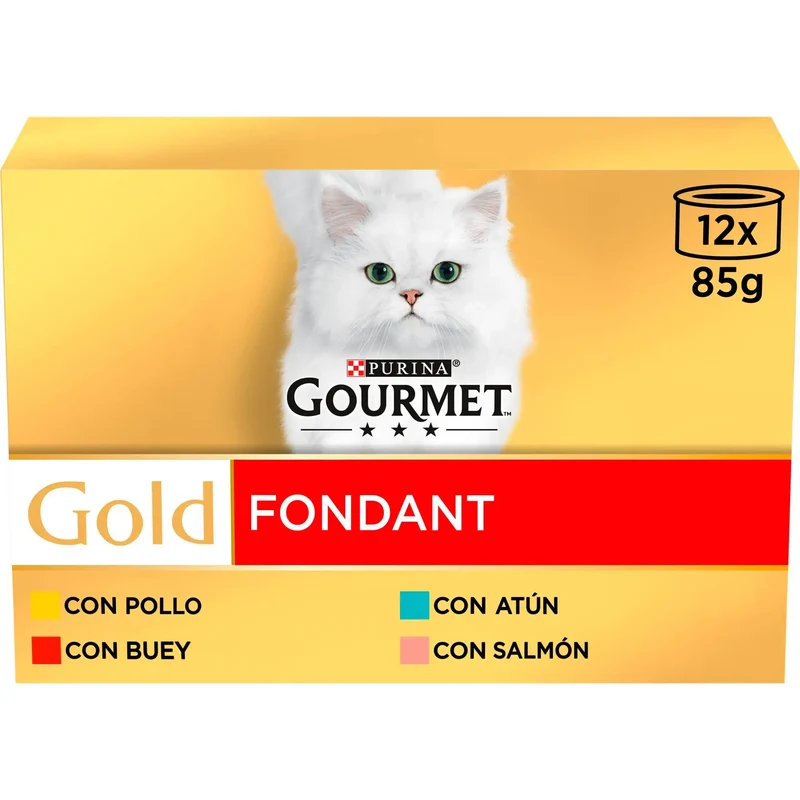 Gourmet Gold Fondant Pollo, Buey, Atún y Salmón Pack 12x85 g