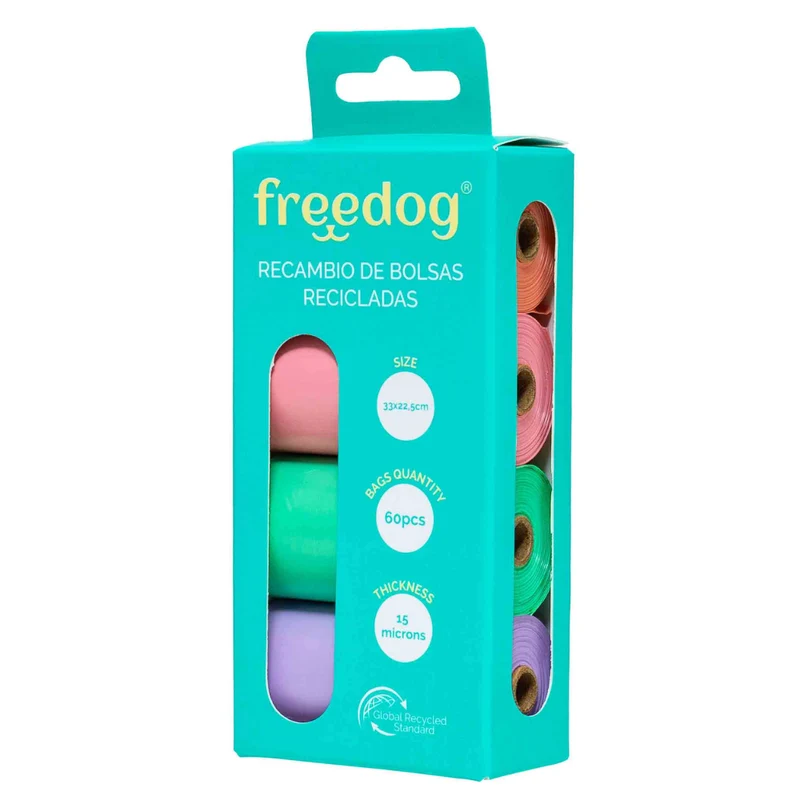 Freedog Bolsas Higiénicas 50% Plástico Reciclado Pack 4 Rollos