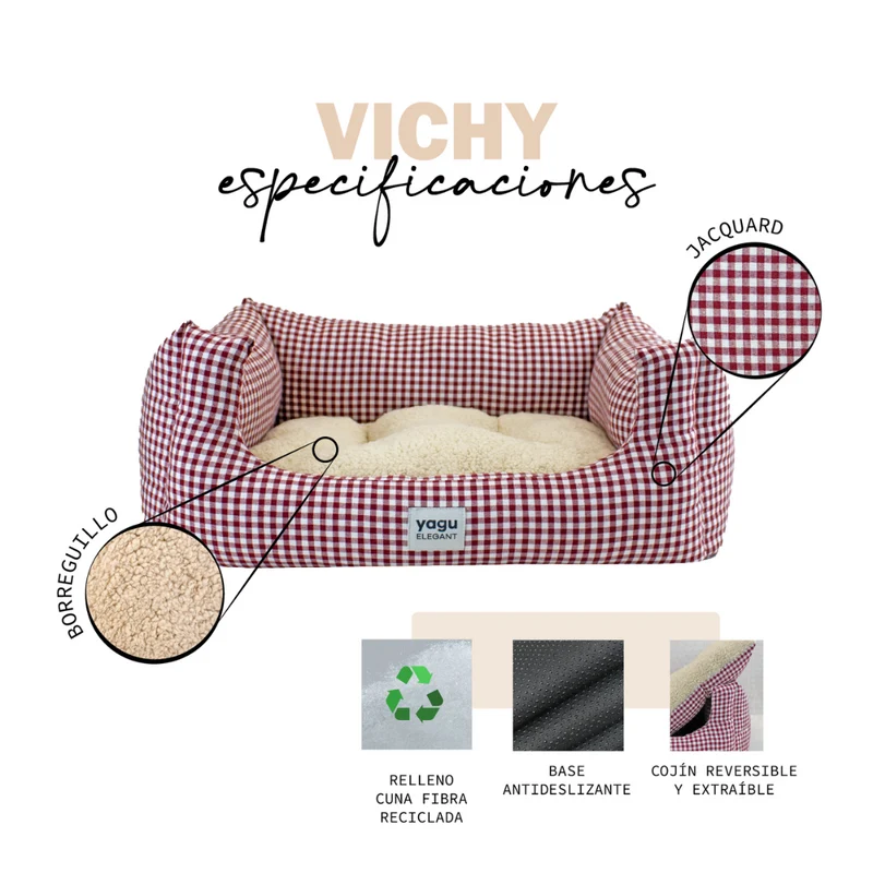 CAMA PERROS CONFORT VICHY GRANATE YAGU