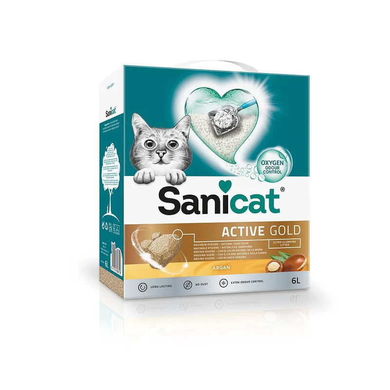 ARENA GATOS BENTONITA AGLOMERANTE SANICAT CLUMPING AROMA ACTIVE GOLD 3 X 6 L