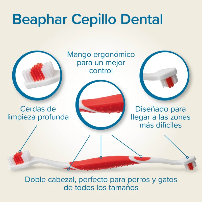 Beaphar Cepillo de Dientes Doble Cabezal para Perros y Gatos de Todos los Tamaños