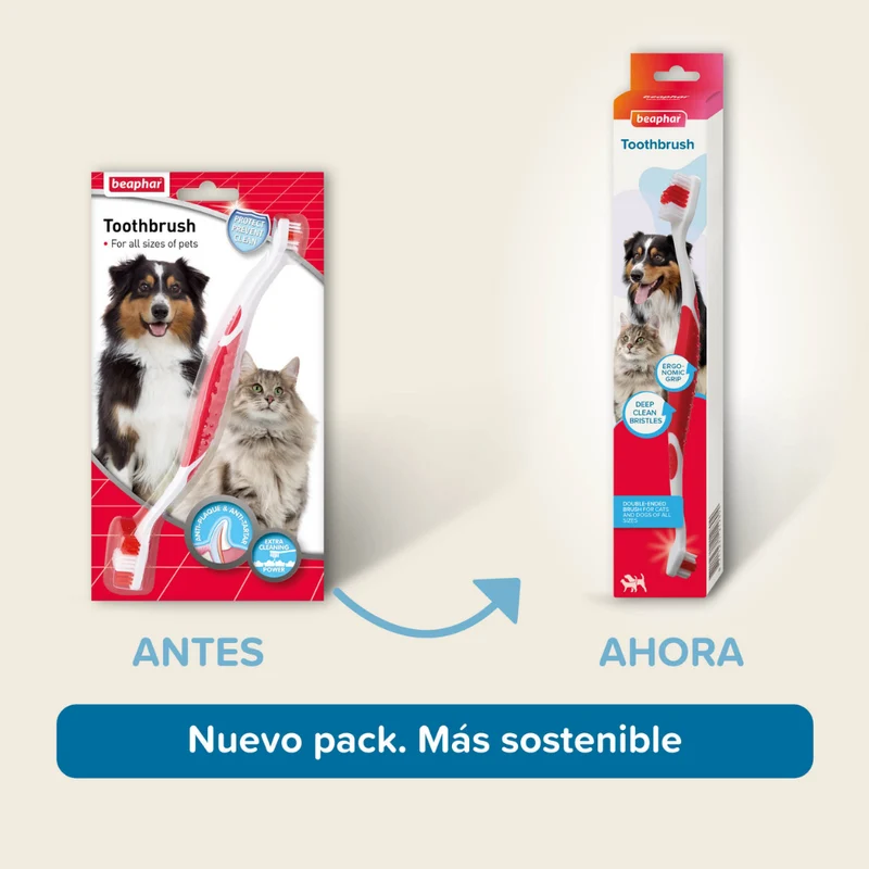 Beaphar Cepillo de Dientes Doble Cabezal para Perros y Gatos de Todos los Tamaños