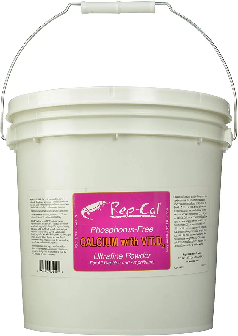 rep-cal srp00210 phosphorous-free Calcio ultrafino polvo reptil/Amphibian Suplemento con Vitamina D3, 7 lb