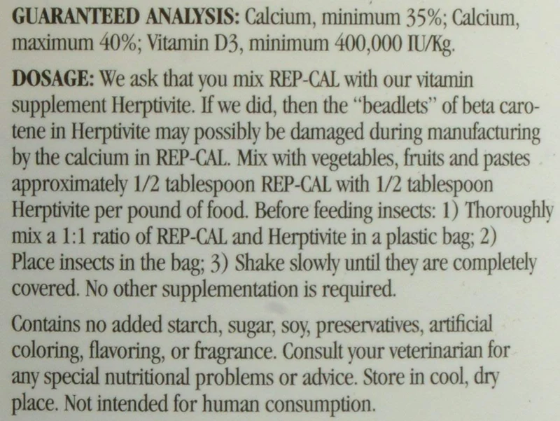 rep-cal srp00210 phosphorous-free Calcio ultrafino polvo reptil/Amphibian Suplemento con Vitamina D3, 7 lb