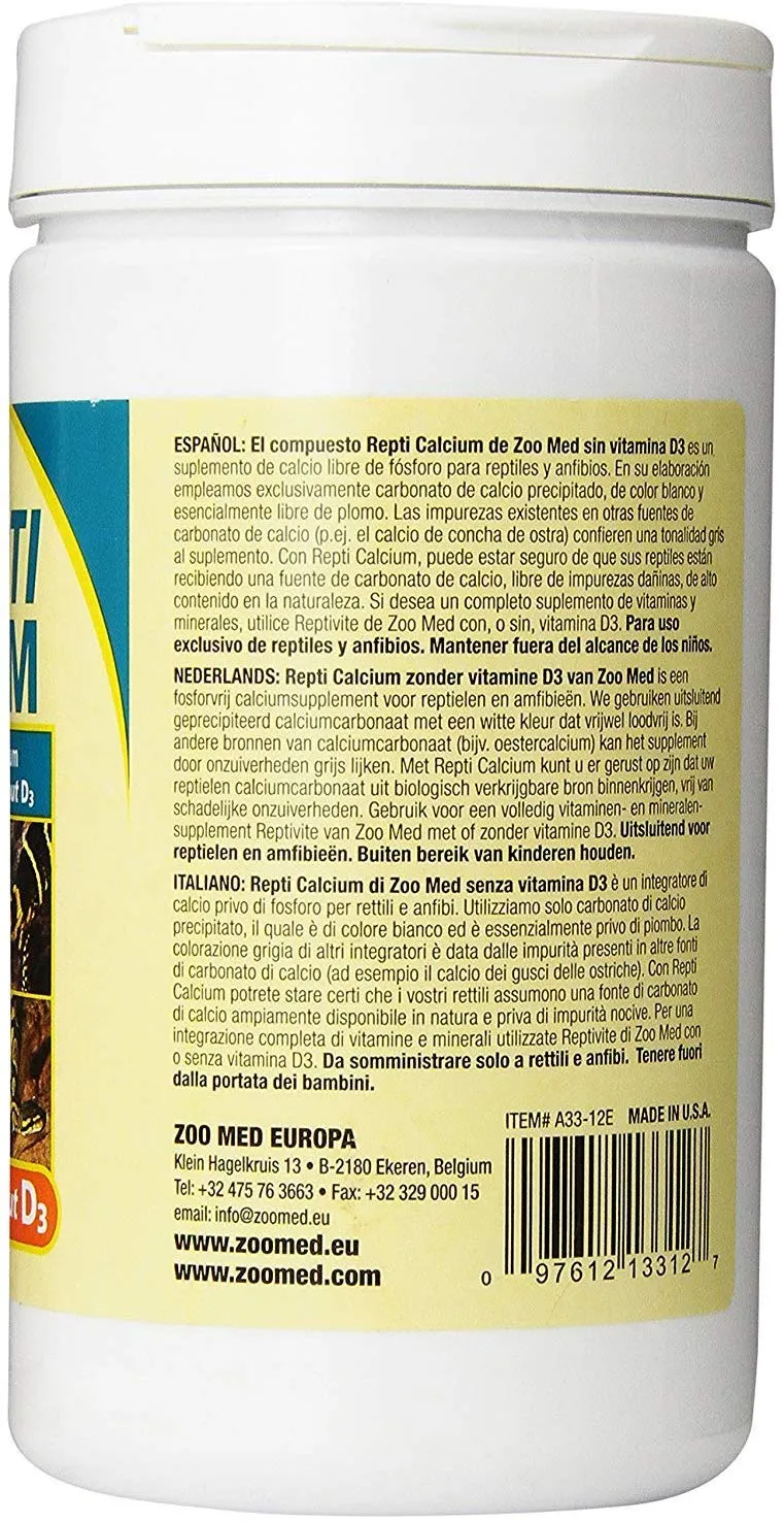 Animal Pequeño Suministros Reptil sin de calcio D3 12oz