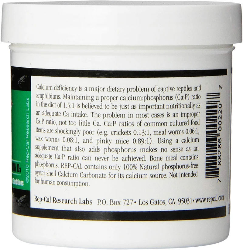 rep-cal srp00220 phosphorous-free Calcio polvo Reptil/Anfibio Suplemento sin vitamina D3, 3.3-ounce