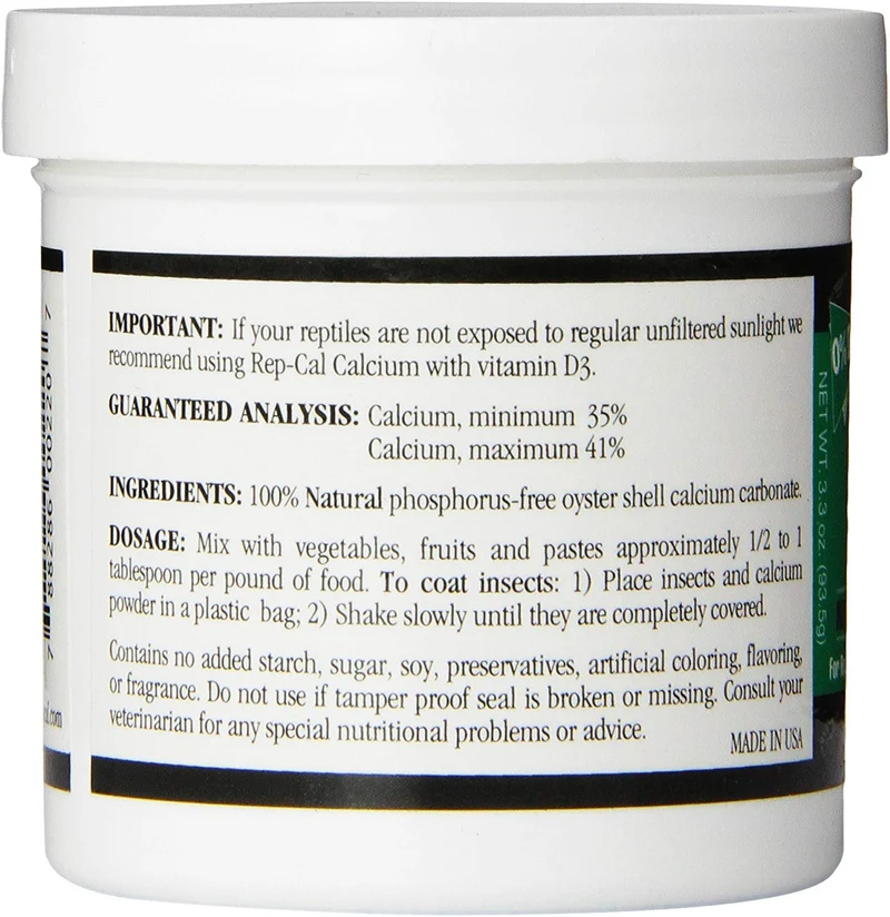 rep-cal srp00220 phosphorous-free Calcio polvo Reptil/Anfibio Suplemento sin vitamina D3, 3.3-ounce