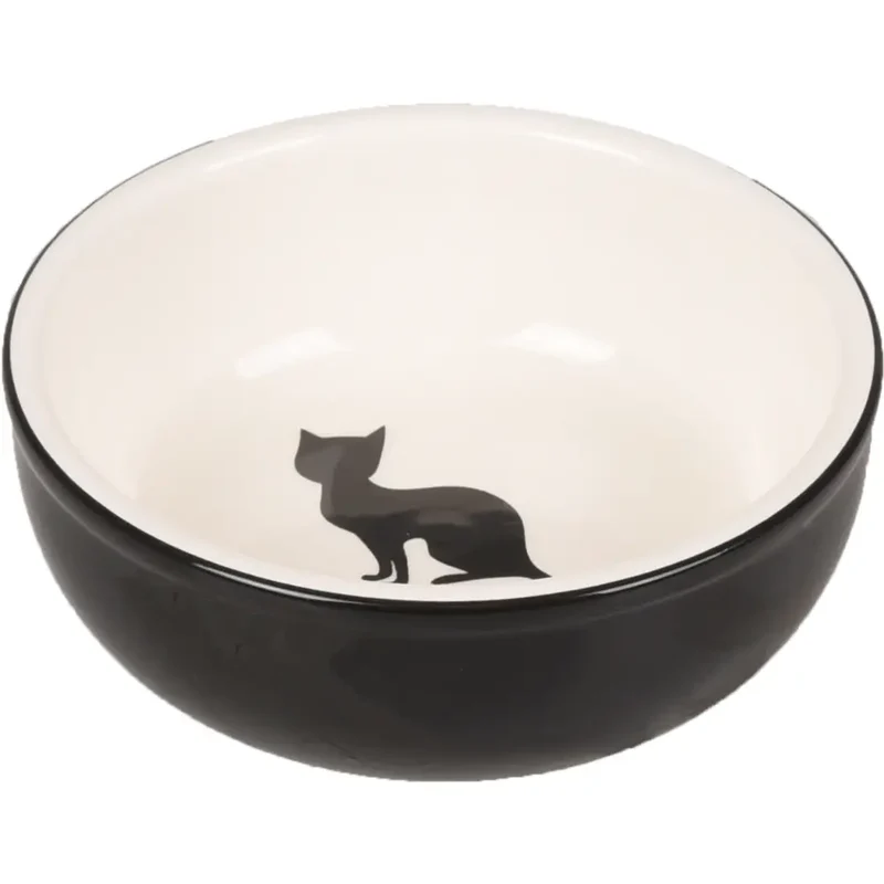 Flamingo Comedero Ceramica Gato Blanco y Negro 13 cm