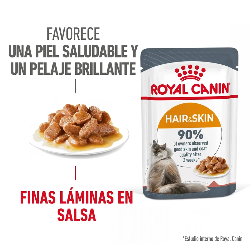 Royal Canin Hair & Skin Care Finas Láminas en Salsa 85 g Húmedo para Gatos