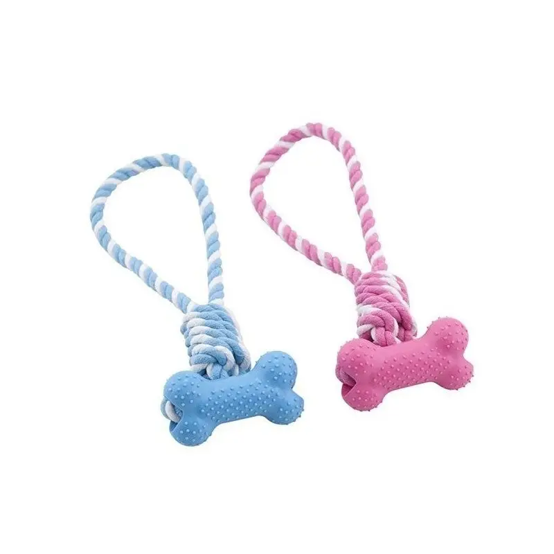 Juguete Perro Hueso Horizontal con Cuerda Bicolor 30 cm
