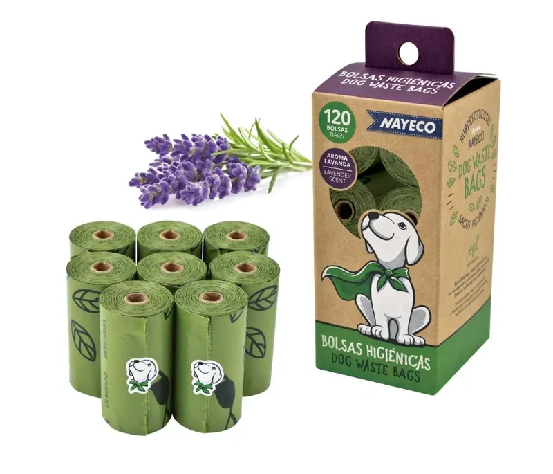 Bolsas Higiénicas Degradable 8 Rollos de 15 Bolsas Aroma Lavanda