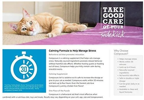 Vetri Science Composure Calming Formula for Cats Bundled with Feline Health Tracker