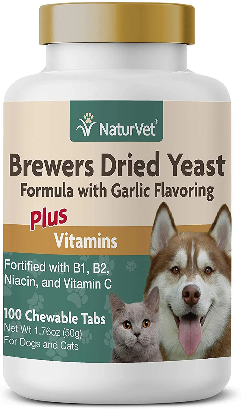 NaturVet – Fórmula de levadura seca de cerveza con sabor a ajo – Plus vitaminas – Apoya la piel sana y brillante – Fortificado con B-1, B-2, Niacina y vitamina C – para perros y gatos