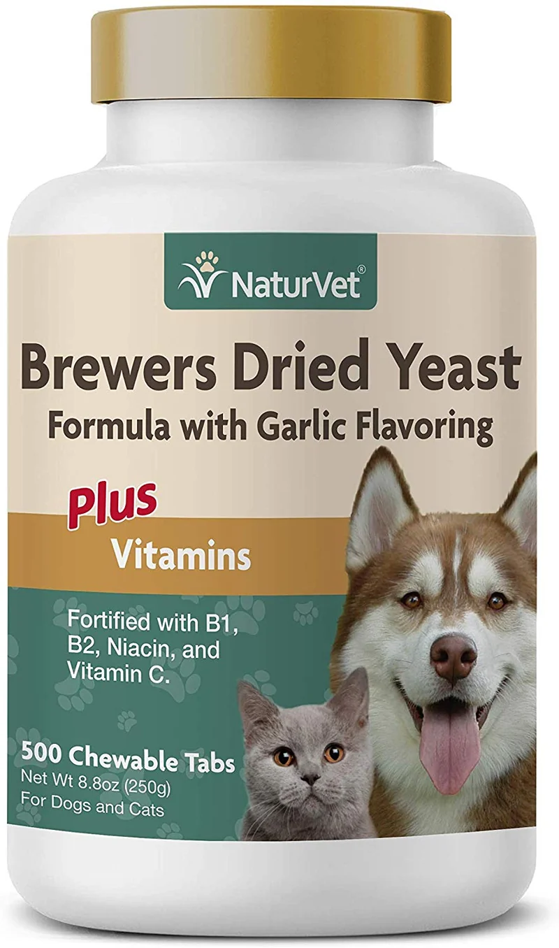 NaturVet – Fórmula de levadura seca de cerveza con sabor a ajo – Plus vitaminas – Apoya la piel sana y brillante – Fortificado con B-1, B-2, Niacina y vitamina C – para perros y gatos