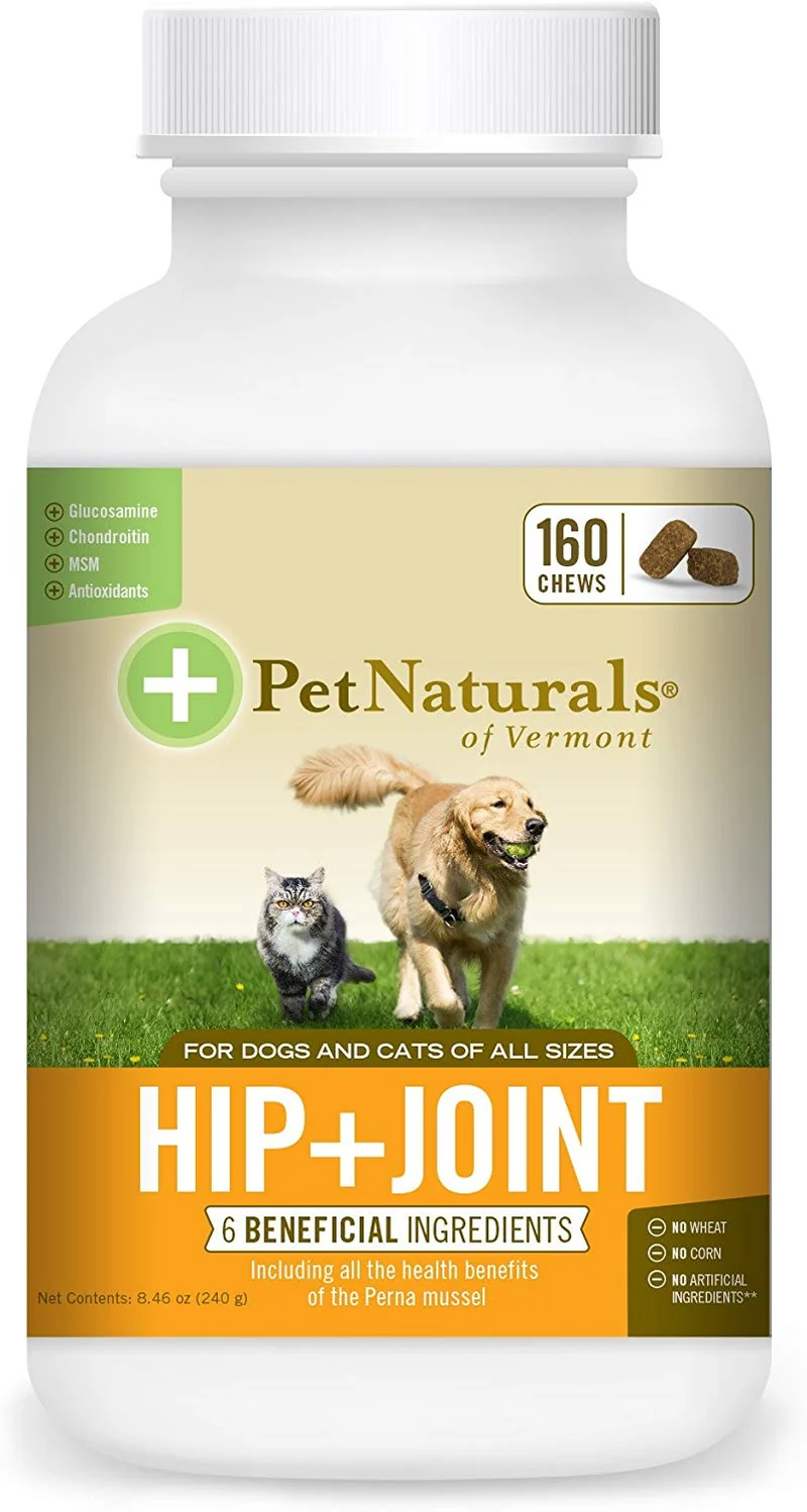 Mascota Naturals de Vermont, diario de cadera + articulación Suplemento conjunta para perros y gatos, 160 Bite tamaño masticables