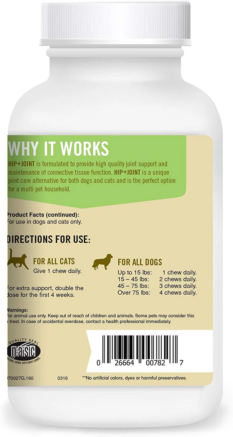 Mascota Naturals de Vermont, diario de cadera + articulación Suplemento conjunta para perros y gatos, 160 Bite tamaño masticables