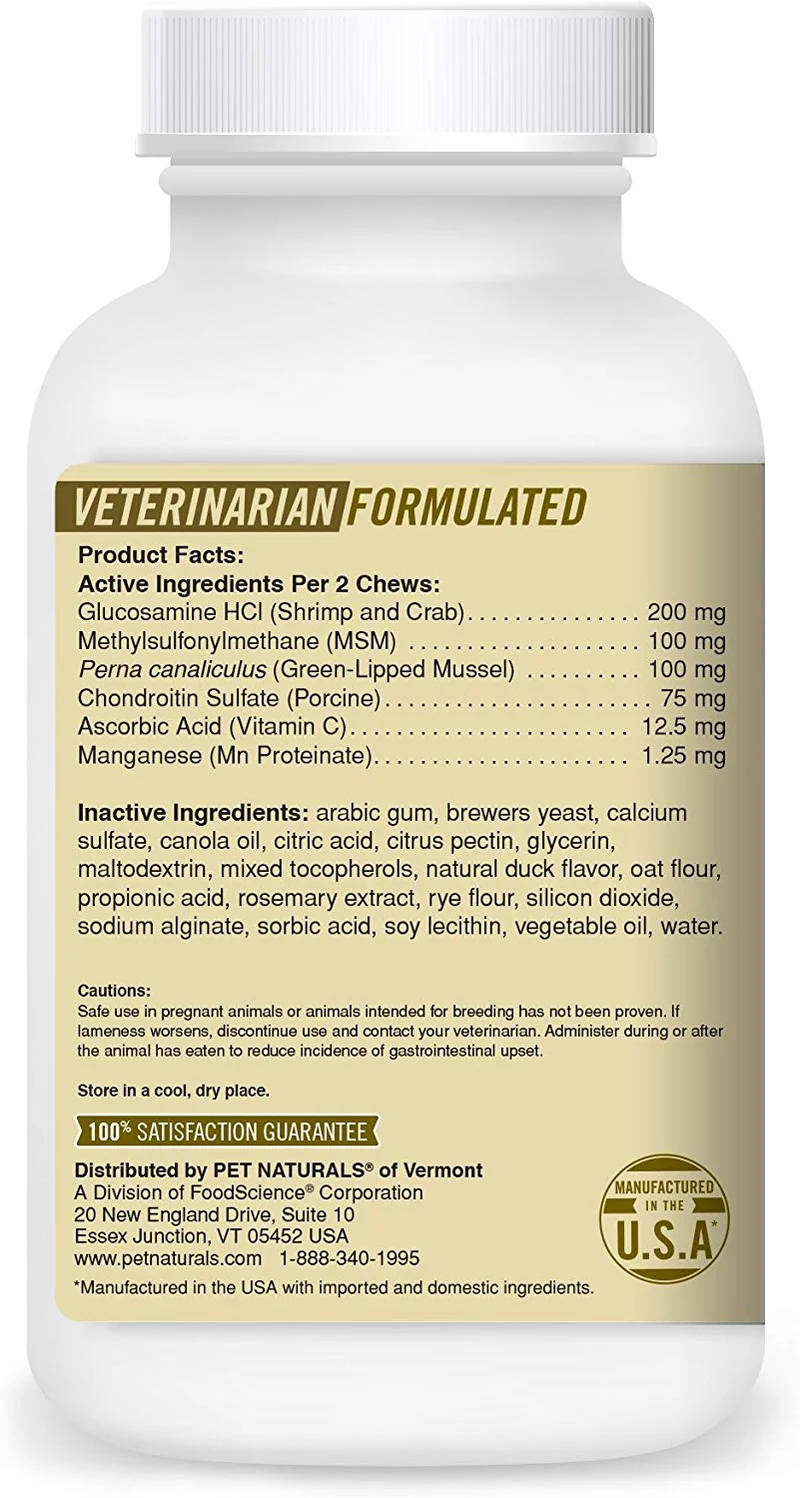 Mascota Naturals de Vermont, diario de cadera + articulación Suplemento conjunta para perros y gatos, 160 Bite tamaño masticables