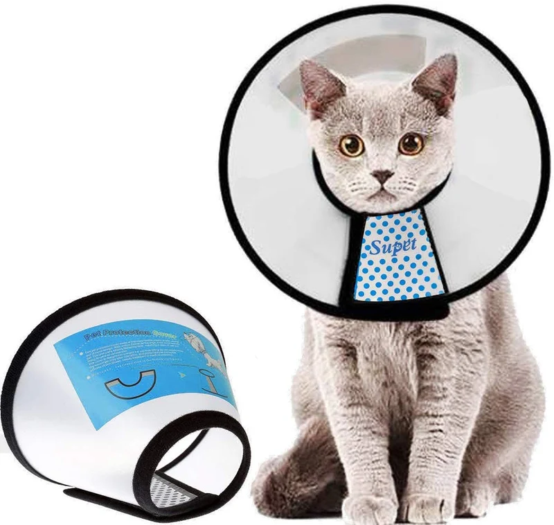 Supet Cat Cone Adjustable Pet Cone Pet Recovery Collar Comfy Pet Cone Collar Protective Collar for After Surgery Anti-Bite Lick Wound Healing Safety Practical Plastic E-Collar for Cats Puppy Rabbit